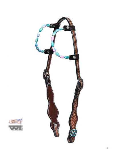 BASKET TOOLED TWO-EAR WITH TURQUOIS GEMSTONES