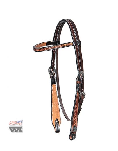 TWO TONE HEADSTALL, BASKET TOOLED