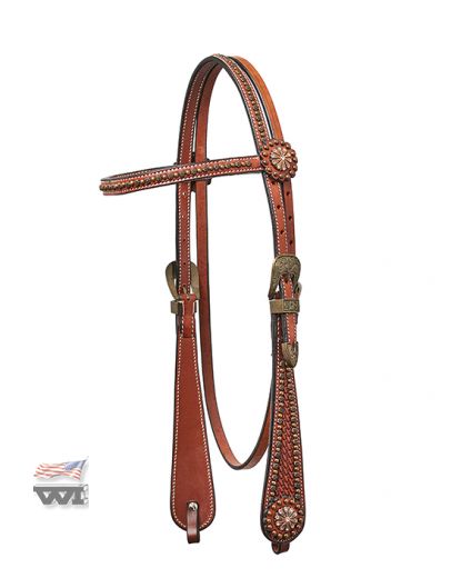 HORSEMAN´S TACK  VAQUERO HEADSTALL w./ COPPER DOTS