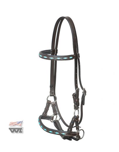 DUNKEL GELTES SIDEPULL MIT TRKISFARBENEN VERZIERUNGEN