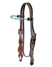 BASKET TOOLED HEADSTALL WITH TURQUOIS GEMSTONES