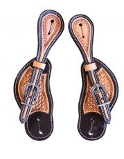 Two tone Ladys spurstraps , basket tooled